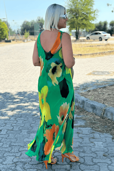Ivy™ - Elegant floral print maxi dress in chiffon and silk