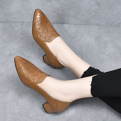 Women’s Floral Pattern Block Heel Loafers