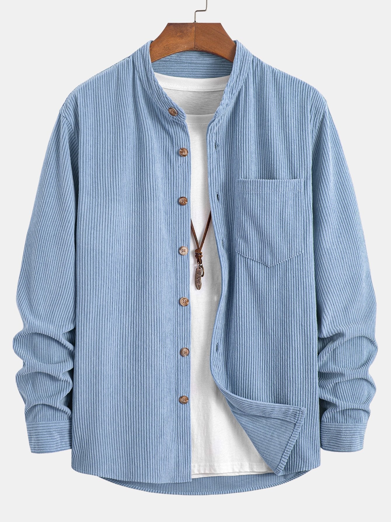 Corduroy Overhemd met Staande Kraag