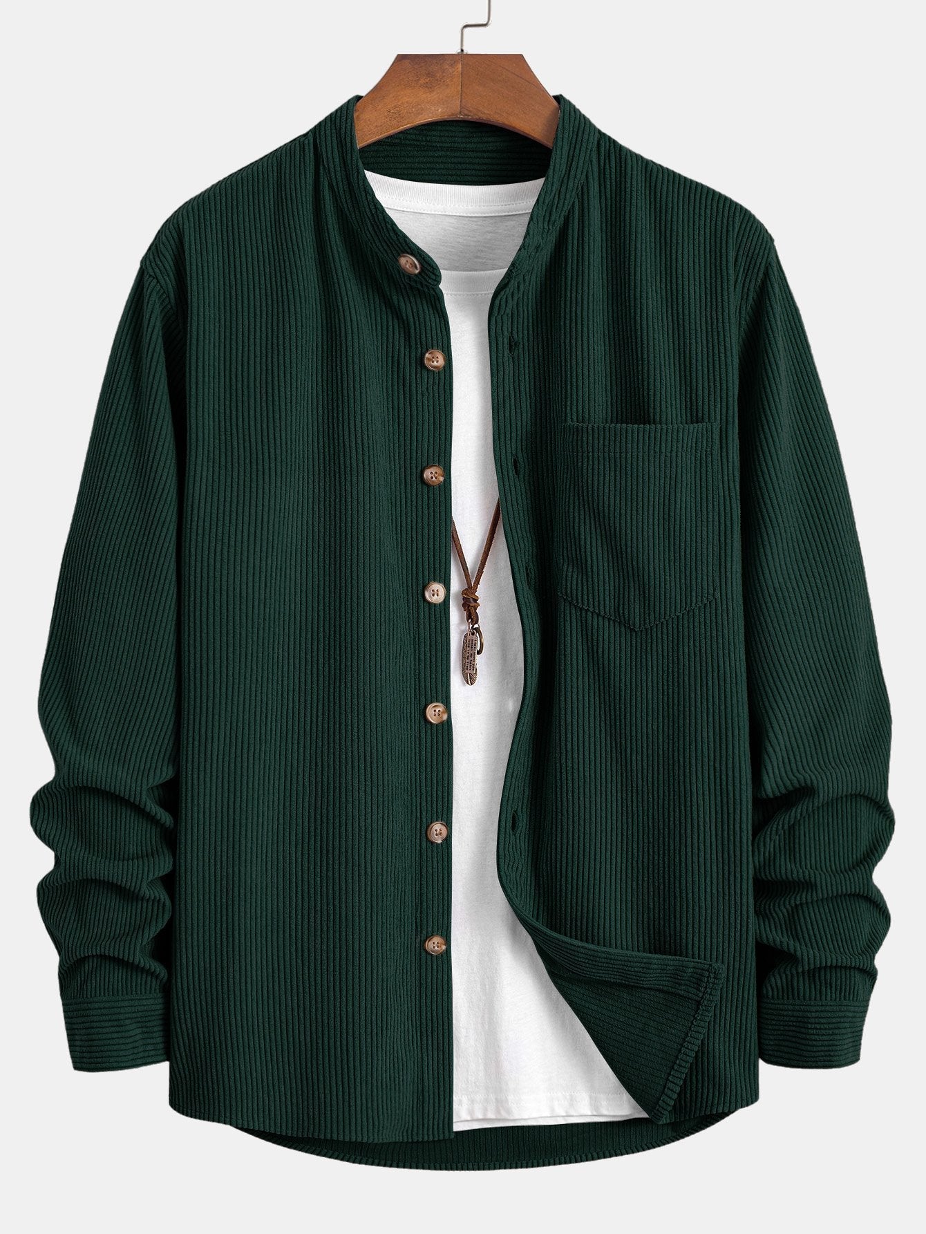 Corduroy Overhemd met Staande Kraag
