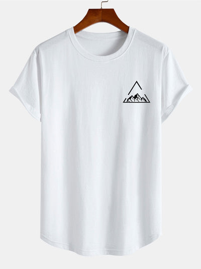 Mountain Print Cotton Arc Hem T-Shirt