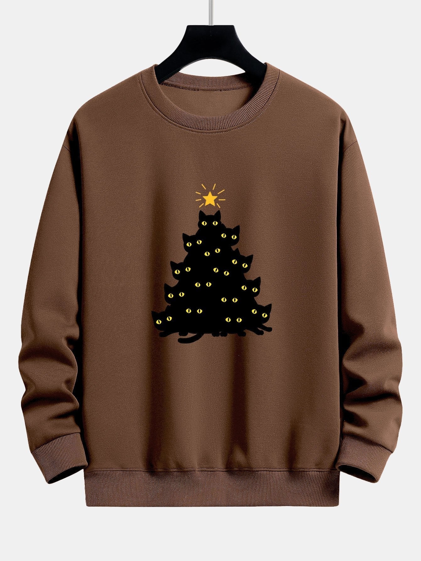 Zwarte Kat Kerstboom Print Relax Fit Sweatshirt