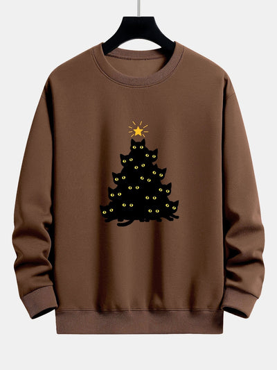 Zwarte Kat Kerstboom Print Relax Fit Sweatshirt