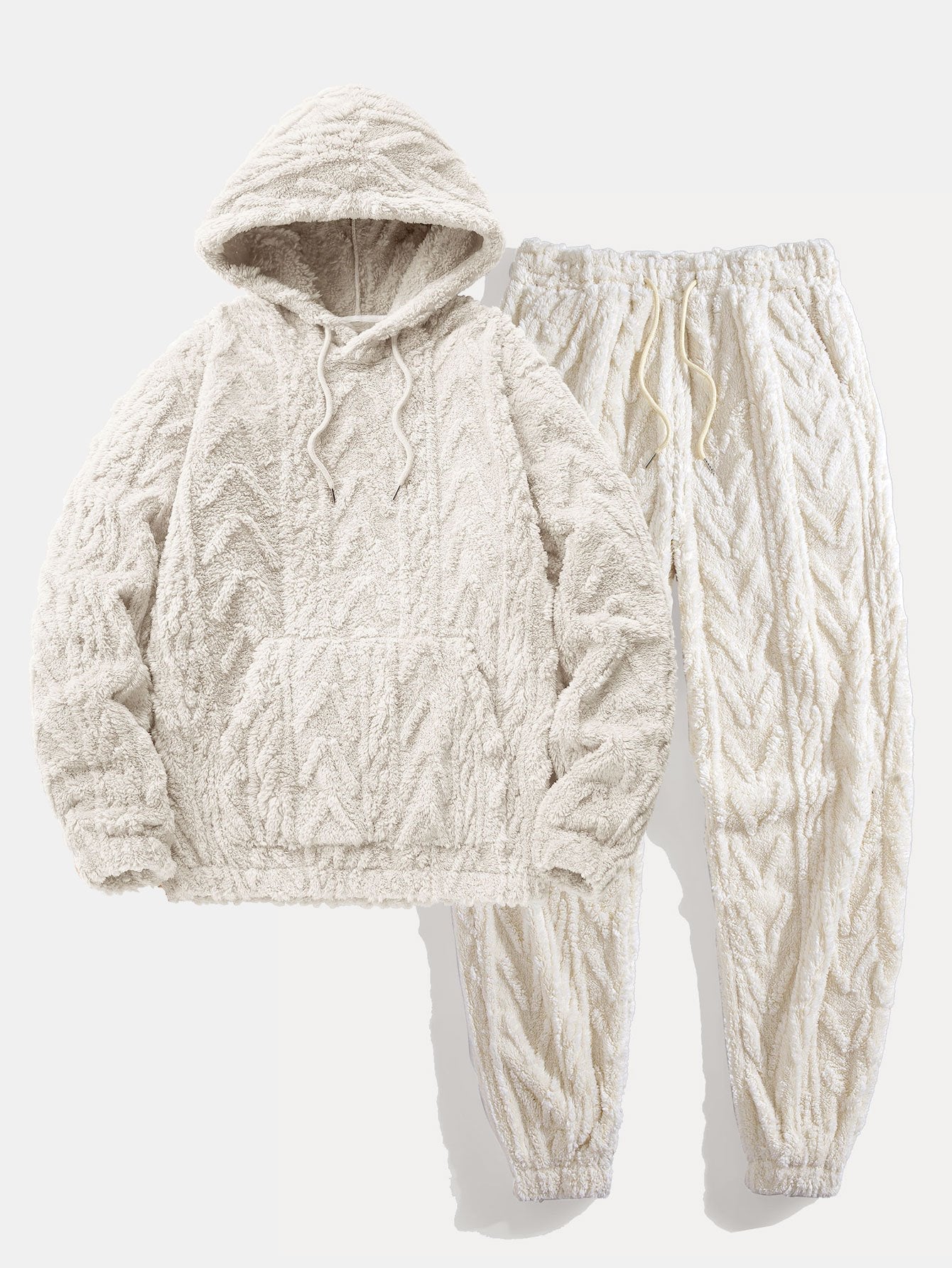 Geometrische Jacquard Teddy Hoodie & Joggingbroek