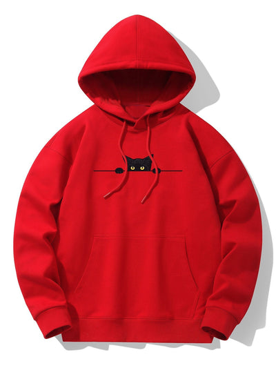 Black Cat Print Drop Shoulder Relaxed Hoodie