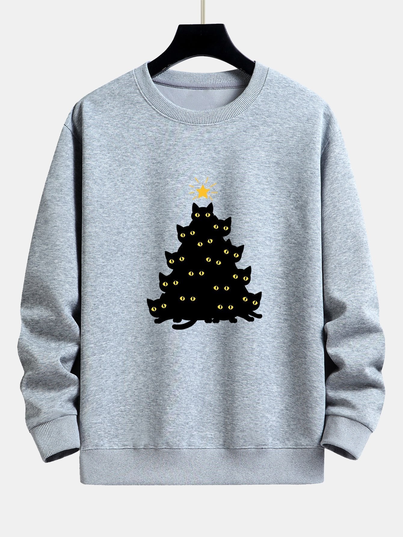 Zwarte Kat Kerstboom Print Relax Fit Sweatshirt