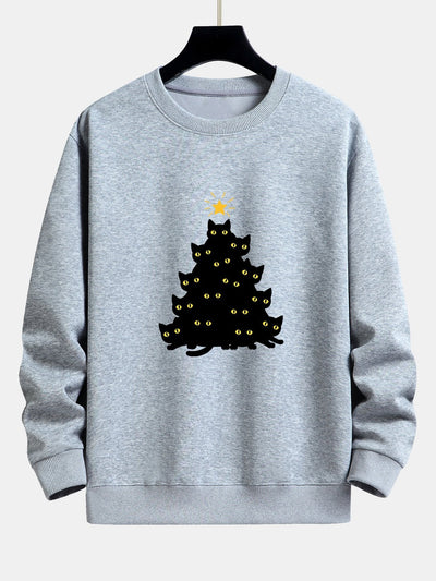 Zwarte Kat Kerstboom Print Relax Fit Sweatshirt
