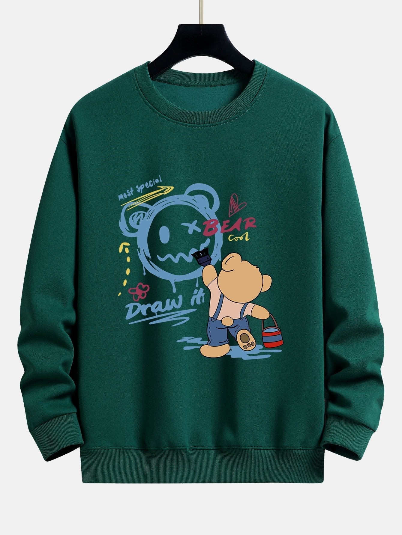 Graffiti Bear Print Relax Fit Sweatshirt