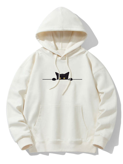 Black Cat Print Drop Shoulder Relaxed Hoodie