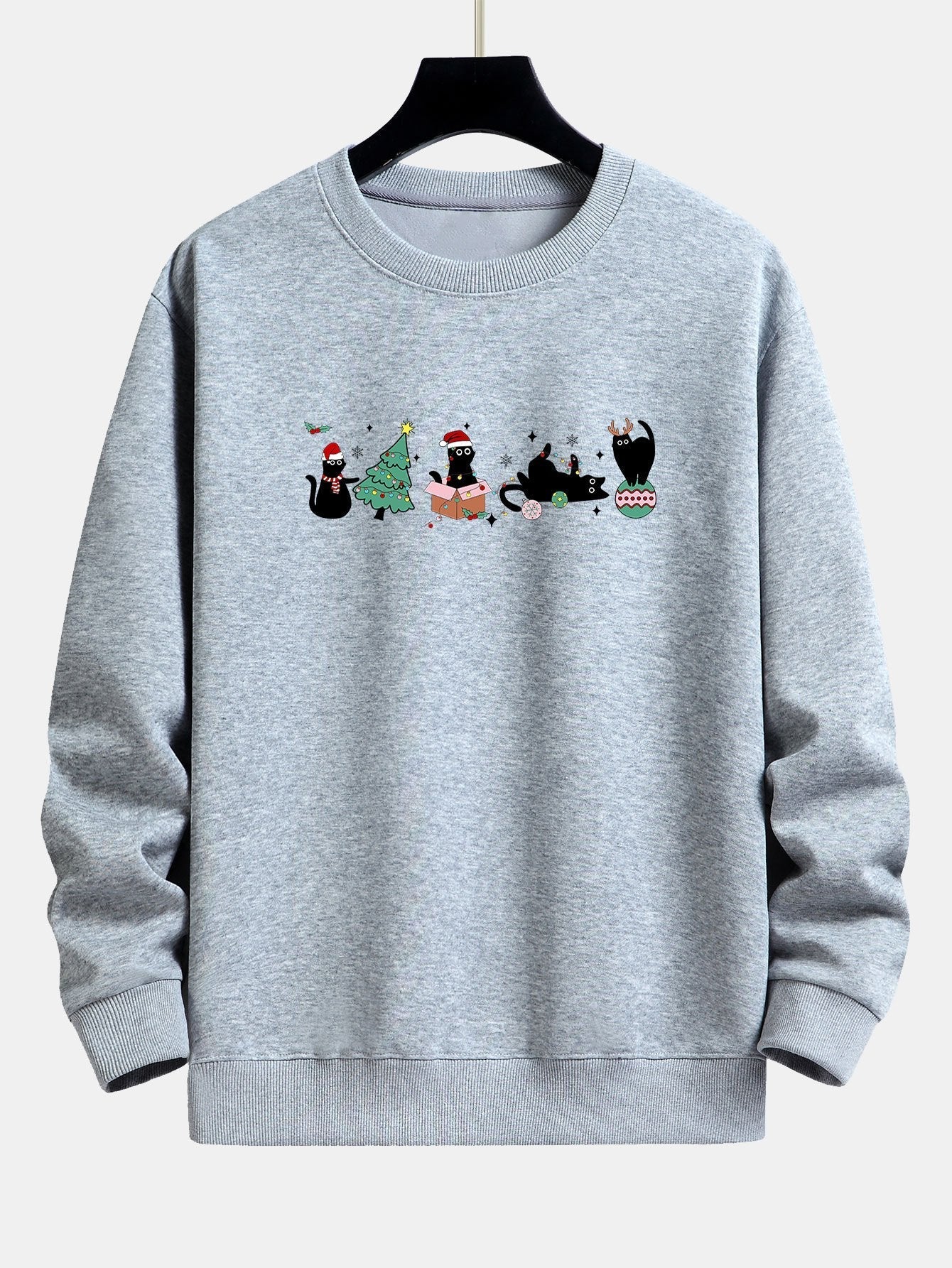 Kerstmis Zwarte Kat Print Relaxed Fit Sweatshirt