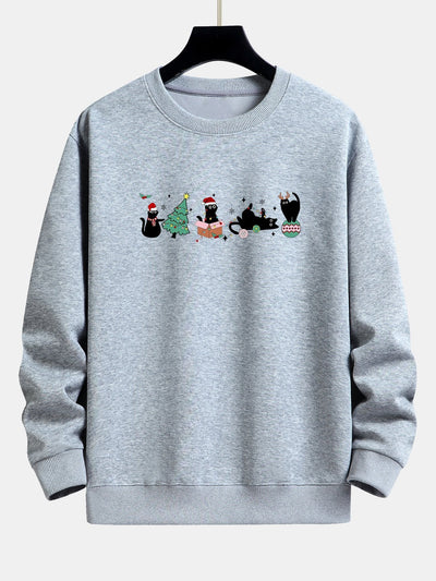 Kerstmis Zwarte Kat Print Relaxed Fit Sweatshirt
