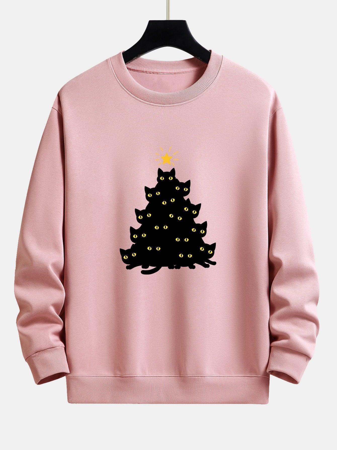 Zwarte Kat Kerstboom Print Relax Fit Sweatshirt