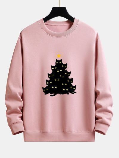 Zwarte Kat Kerstboom Print Relax Fit Sweatshirt