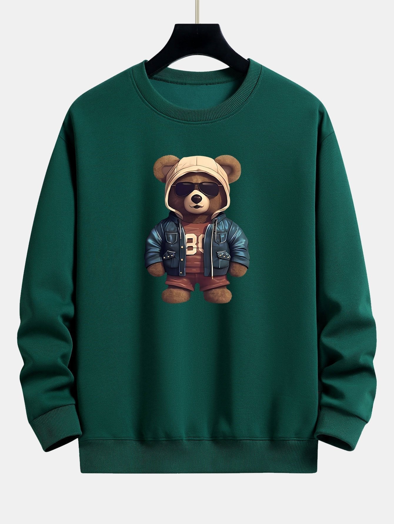 Bear In Leather Jacket Print Relax Fit Sweatshirt