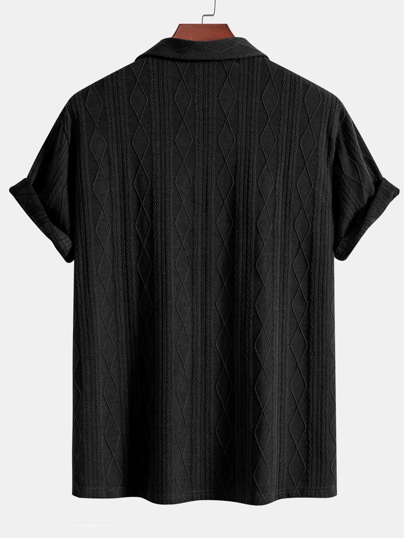 Knitted Geometric Rhombus Jacquard Cuban Shirt & Straight Leg Linen Pants