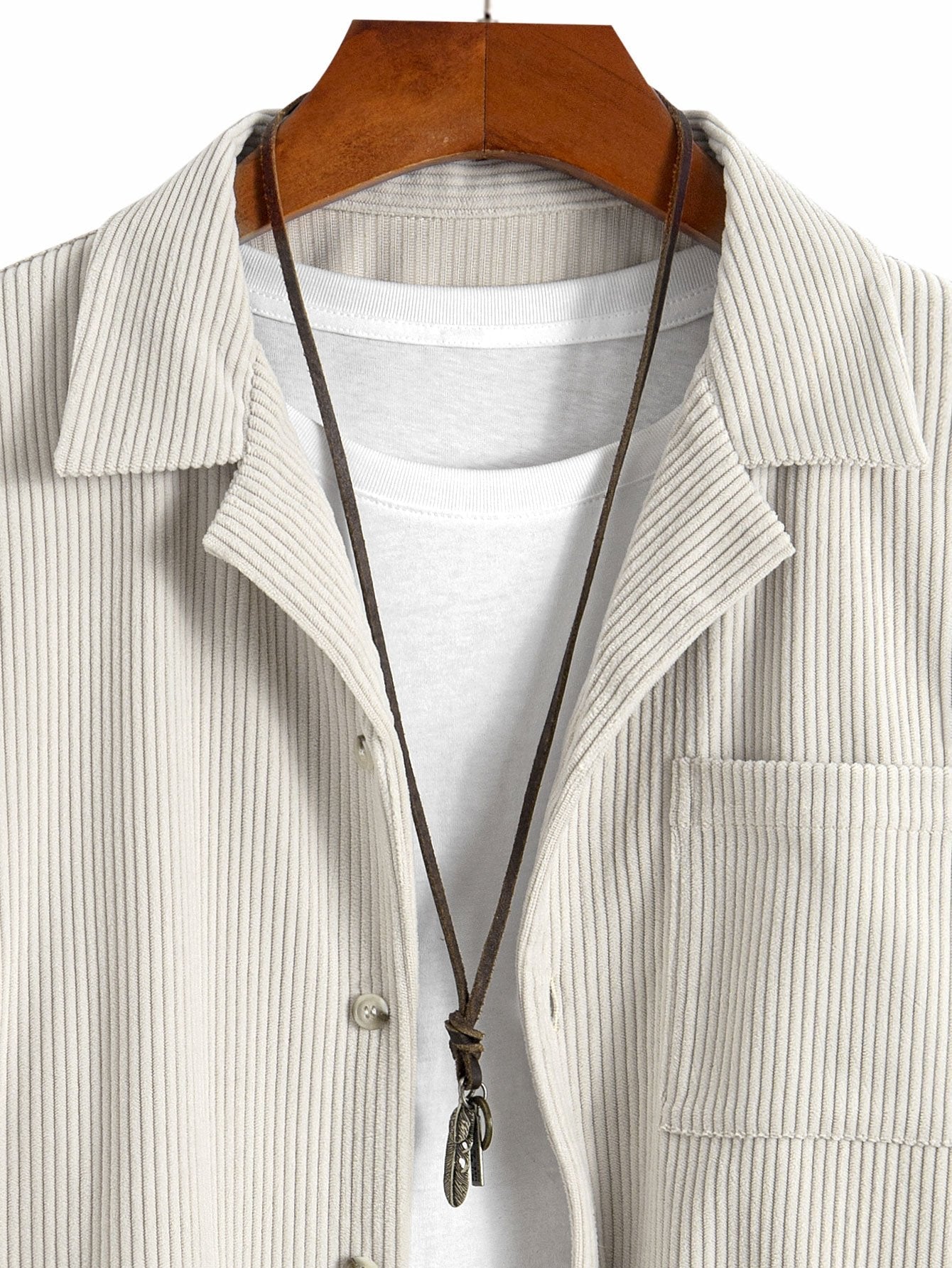 Long Sleeve Corduroy Cuban Collar Shirt & Straight Leg Linen Pants