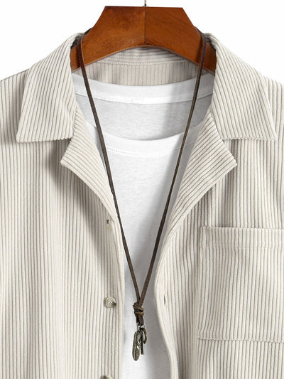 Long Sleeve Corduroy Cuban Collar Shirt & Straight Leg Linen Pants