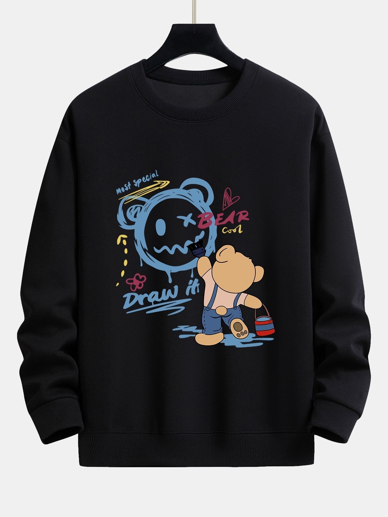 Graffiti Bear Print Relax Fit Sweatshirt