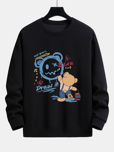 Graffiti Bear Print Relax Fit Sweatshirt