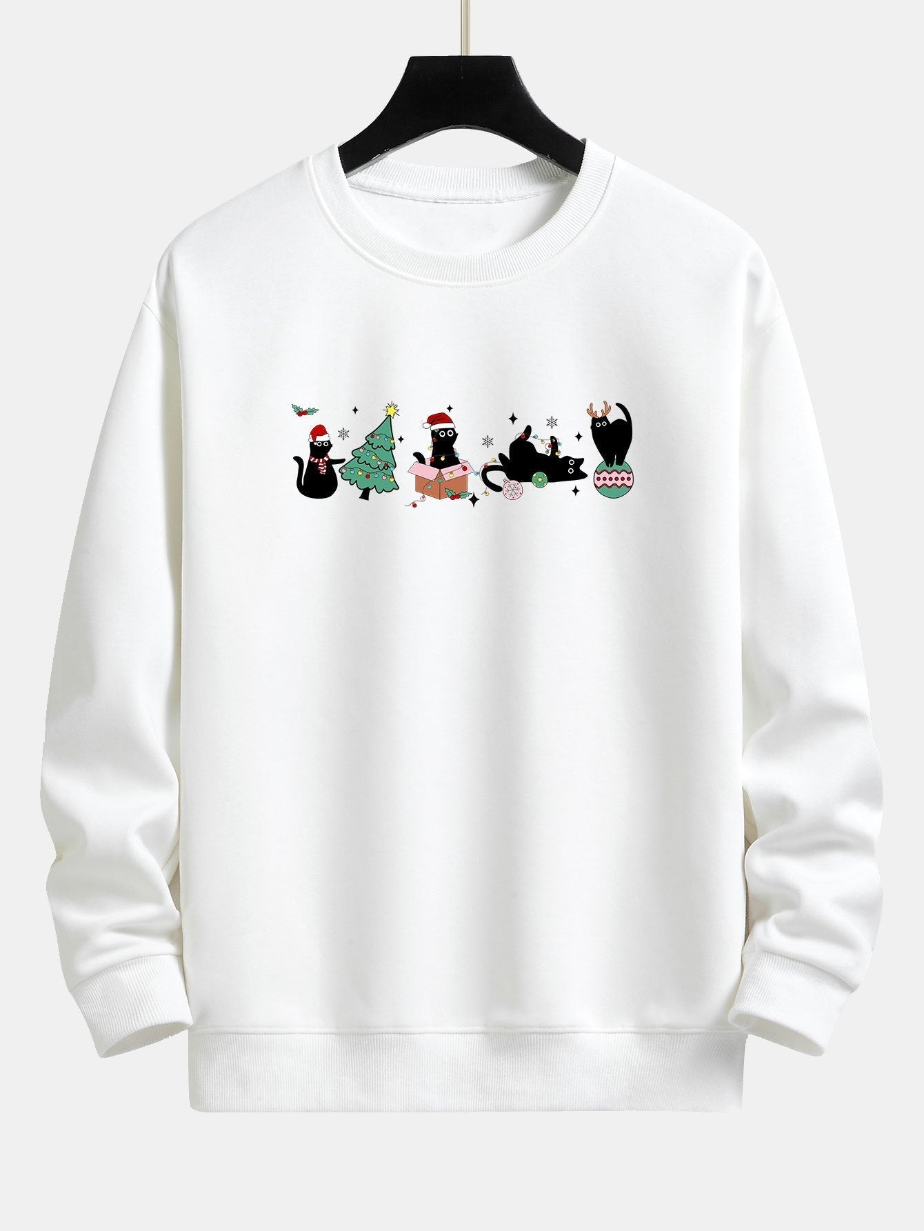 Kerstmis Zwarte Kat Print Relaxed Fit Sweatshirt