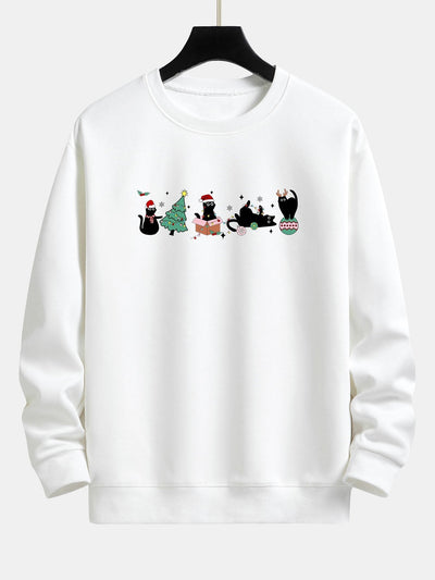 Kerstmis Zwarte Kat Print Relaxed Fit Sweatshirt