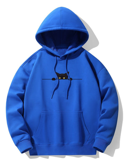 Black Cat Print Drop Shoulder Relaxed Hoodie