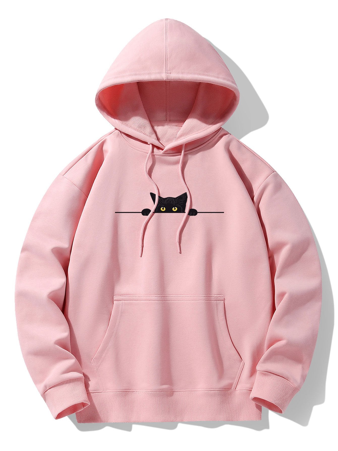 Black Cat Print Drop Shoulder Relaxed Hoodie