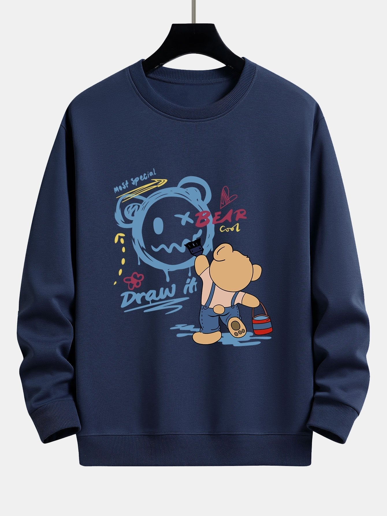 Graffiti Bear Print Relax Fit Sweatshirt