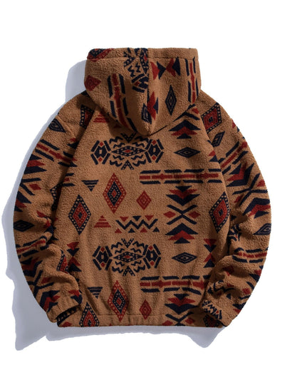 Aztec Print Teddy Hoodie & Drawstring Corduroy Cargo Jogger Pants