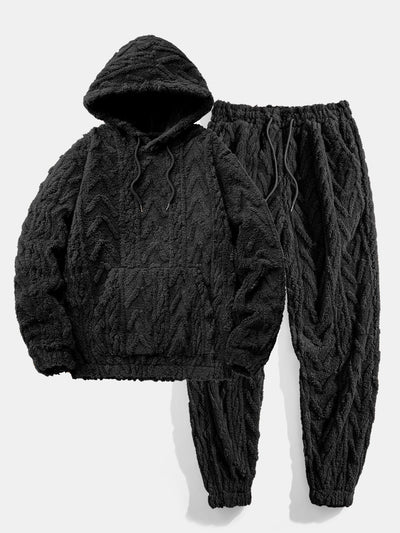 Geometrische Jacquard Teddy Hoodie & Joggingbroek