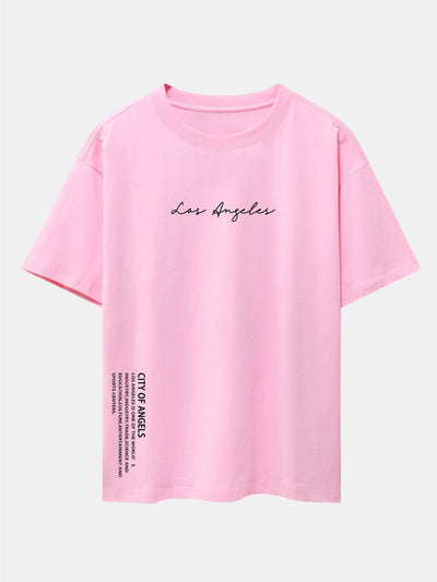 Los Angeles Print Drop Shoulder Oversize T-Shirt & Corduroy Drawstring Shorts