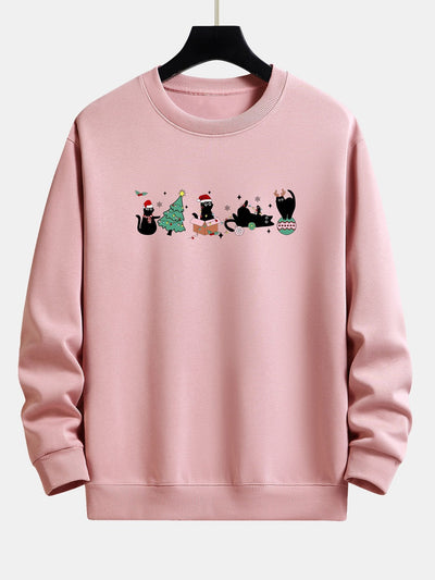 Kerstmis Zwarte Kat Print Relaxed Fit Sweatshirt
