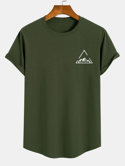 Mountain Print Cotton Arc Hem T-Shirt