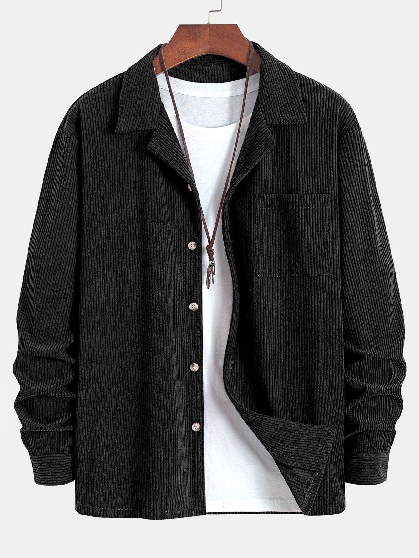 Long Sleeve Corduroy Cuban Collar Shirt & Straight Leg Linen Pants