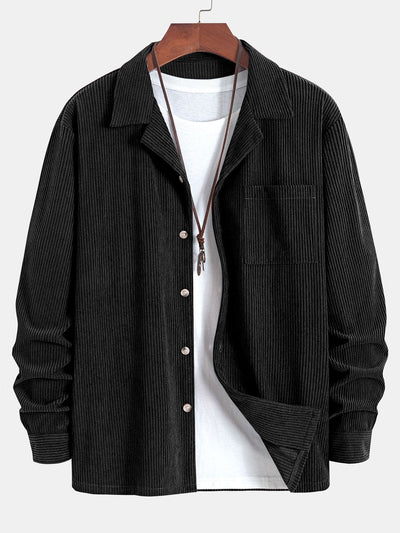 Long Sleeve Corduroy Cuban Collar Shirt & Straight Leg Linen Pants