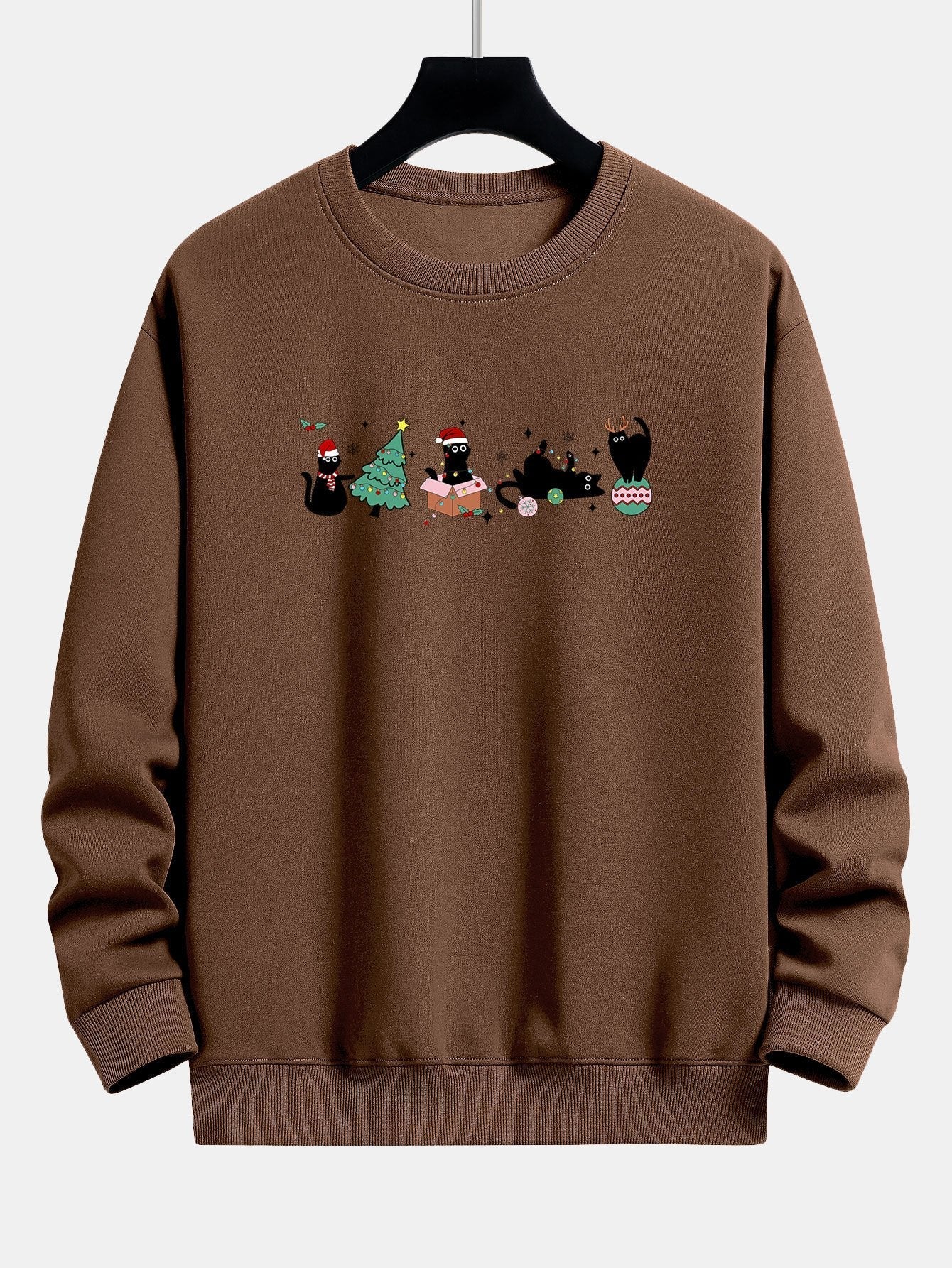Kerstmis Zwarte Kat Print Relaxed Fit Sweatshirt