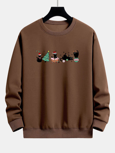 Kerstmis Zwarte Kat Print Relaxed Fit Sweatshirt