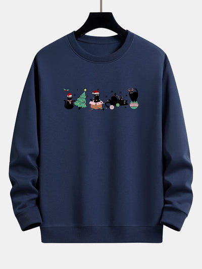 Kerstmis Zwarte Kat Print Relaxed Fit Sweatshirt