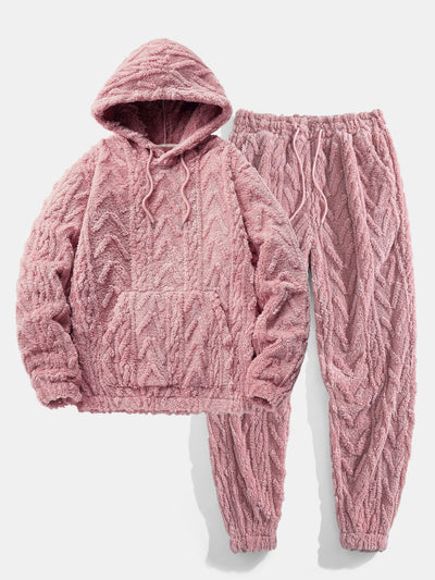 Geometrische Jacquard Teddy Hoodie & Joggingbroek
