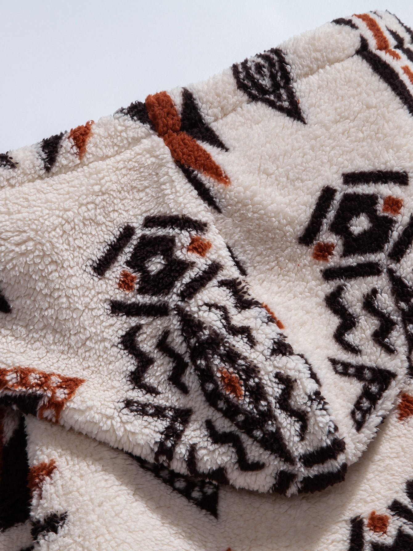 Aztec Print Teddy Hoodie & Drawstring Corduroy Cargo Jogger Pants