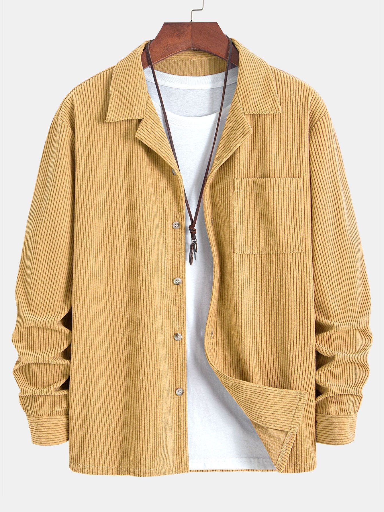 Long Sleeve Corduroy Cuban Collar Shirt & Straight Leg Linen Pants