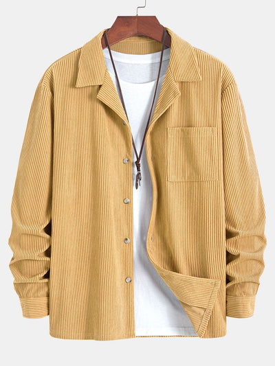 Long Sleeve Corduroy Cuban Collar Shirt & Straight Leg Linen Pants