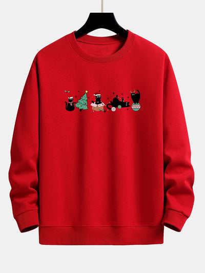 Kerstmis Zwarte Kat Print Relaxed Fit Sweatshirt