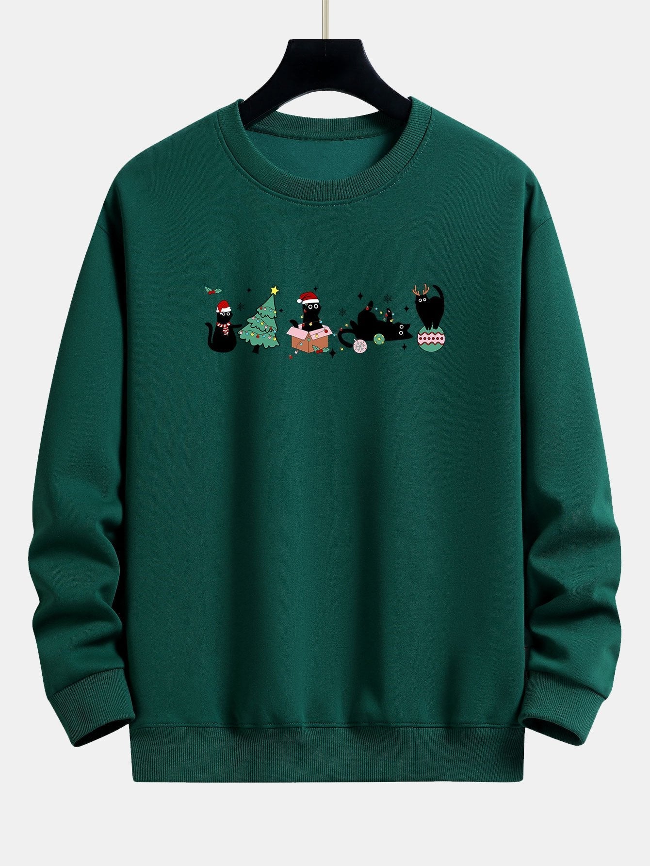 Kerstmis Zwarte Kat Print Relaxed Fit Sweatshirt