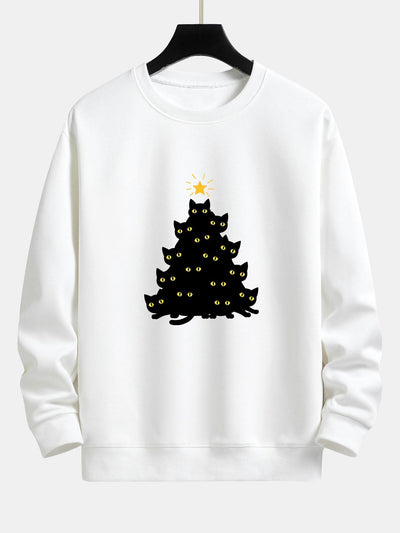 Zwarte Kat Kerstboom Print Relax Fit Sweatshirt
