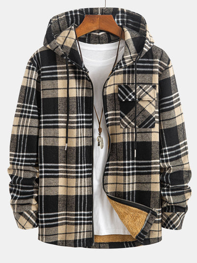 Teddy Lined Flannel Plaid Hooded Shirt