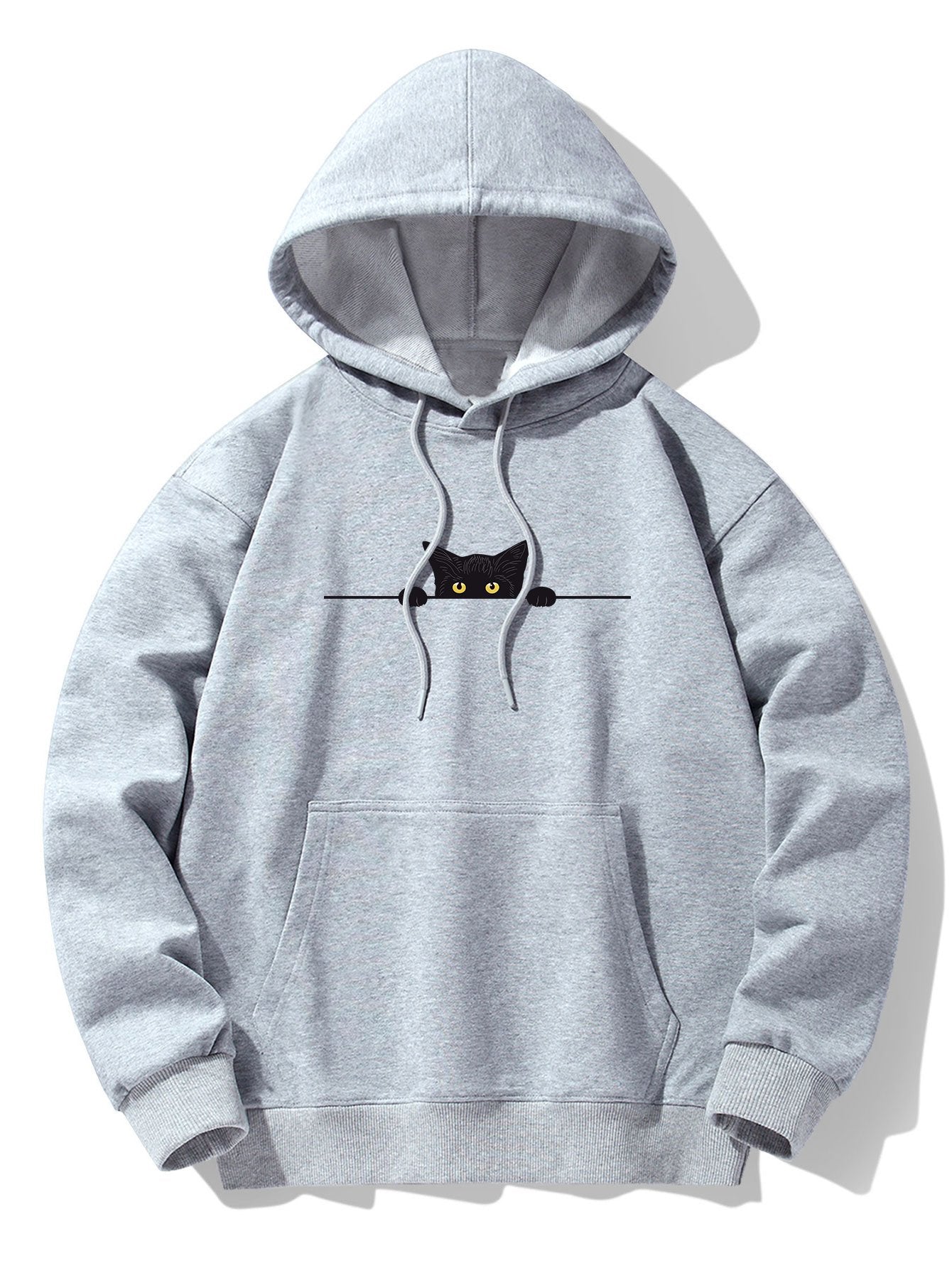 Black Cat Print Drop Shoulder Relaxed Hoodie