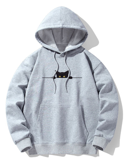 Black Cat Print Drop Shoulder Relaxed Hoodie