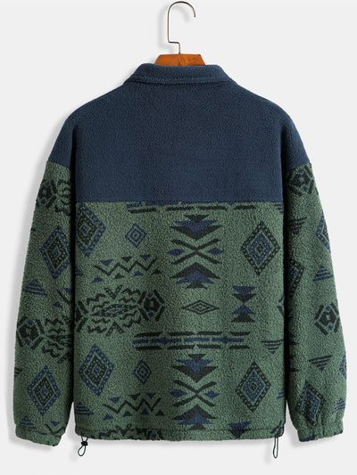 Aztec Print Patchwork Teddy Fleece Coat