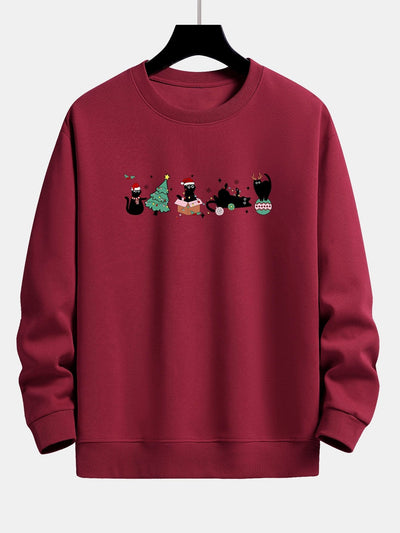 Kerstmis Zwarte Kat Print Relaxed Fit Sweatshirt